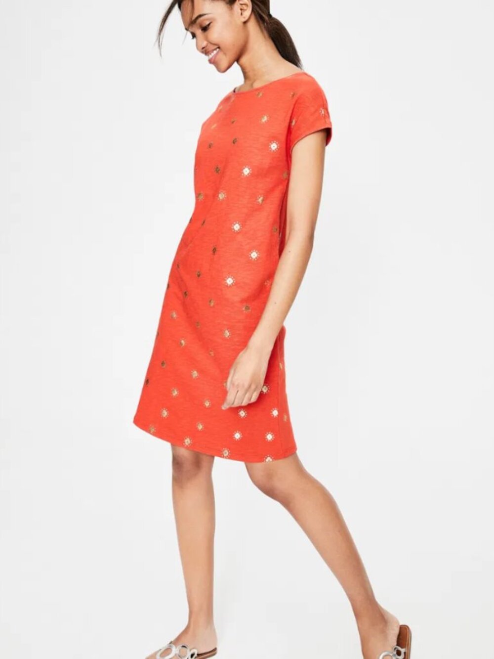 NWT Women's Boden Paulina Short Sleeve Orange Gold Jersey Dress Size 16 Tall